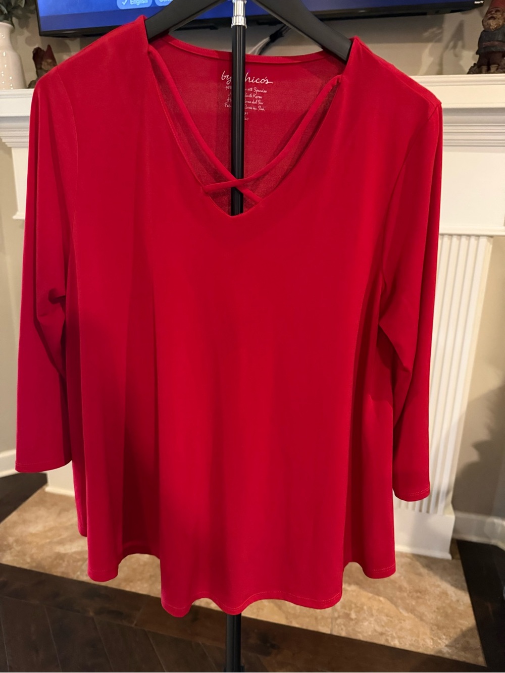 Chico's Red V-Neck Long Sleeve Top with Crisscross Detail